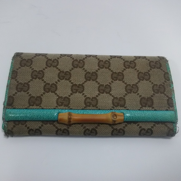Gucci Handbags - GUCCI Monogram Canvas Bamboo Long Flap Wallet
